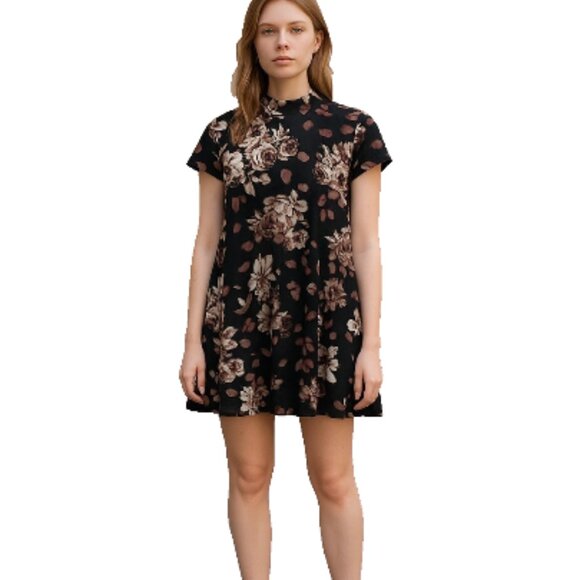 Forever 21 Floral Mini Dress Sz Small NEW Choker Neck Low Back Pockets - Picture 1 of 11